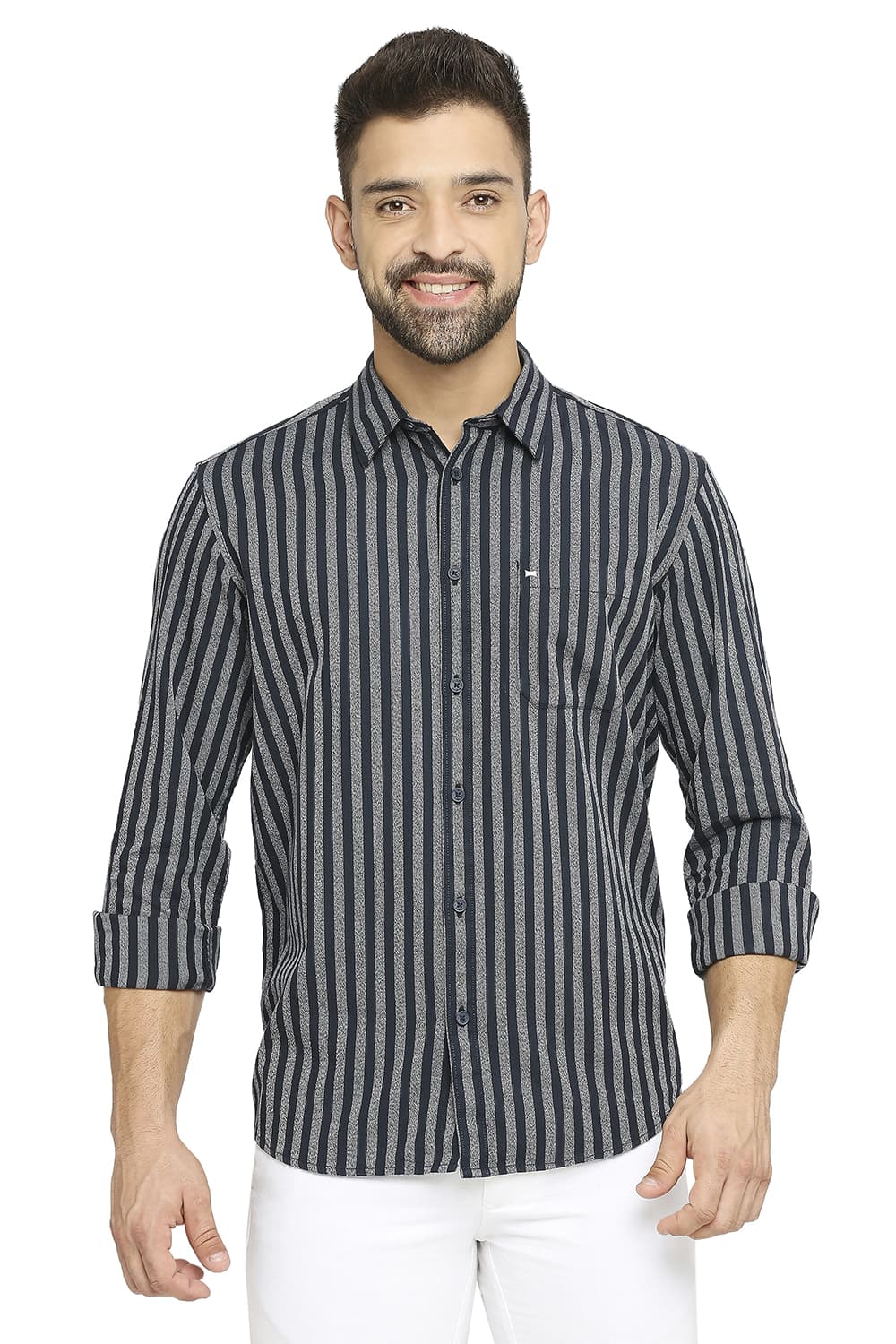 BASICS SLIM FIT COTTON STRIPE SHIRT