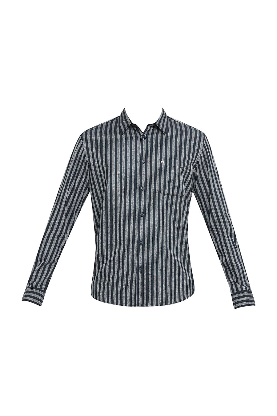 BASICS SLIM FIT MOONLIT OCEAN NAVY COTTON STRIPE SHIRT