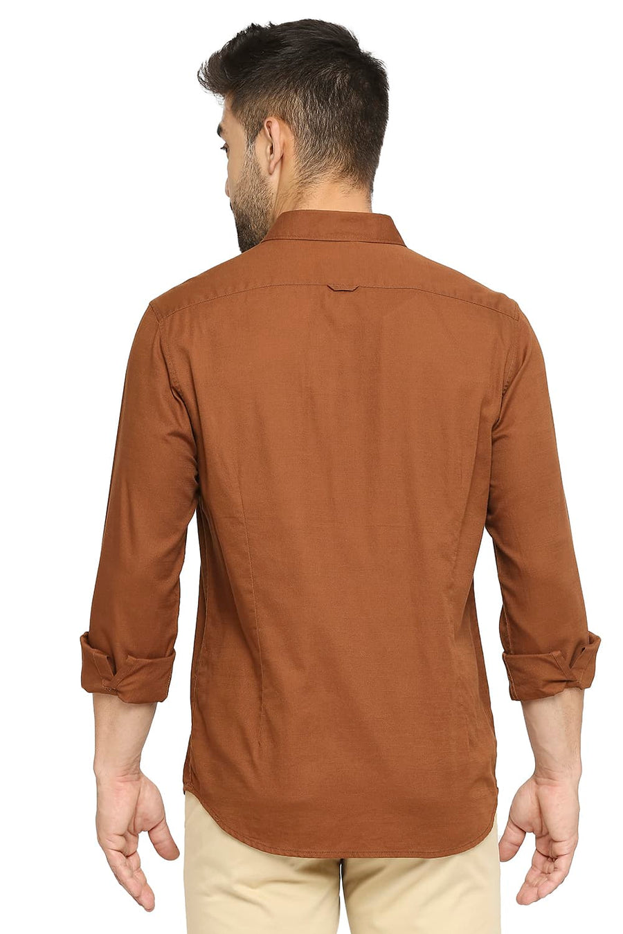 BASICS SLIM FIT TOFFEE BROWN COTTON BROKEN TWILL SHIRT
