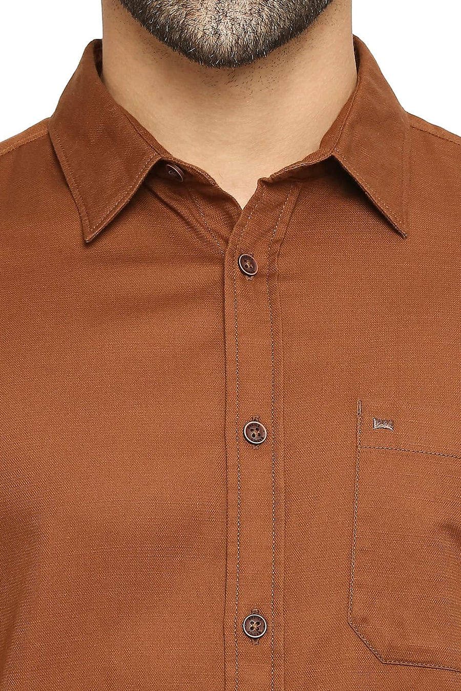 BASICS SLIM FIT TOFFEE BROWN COTTON BROKEN TWILL SHIRT