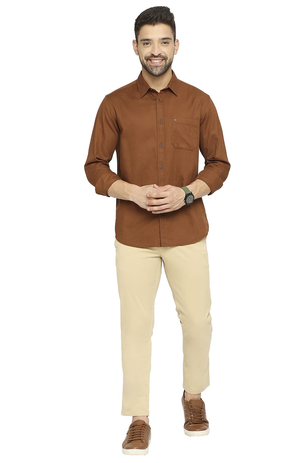 BASICS SLIM FIT COTTON BROKEN TWILL SHIRT