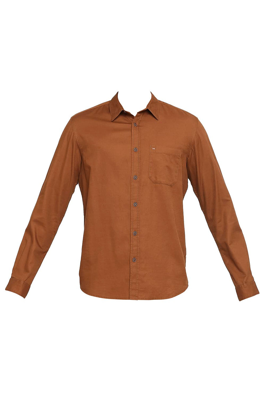 BASICS SLIM FIT TOFFEE BROWN COTTON BROKEN TWILL SHIRT