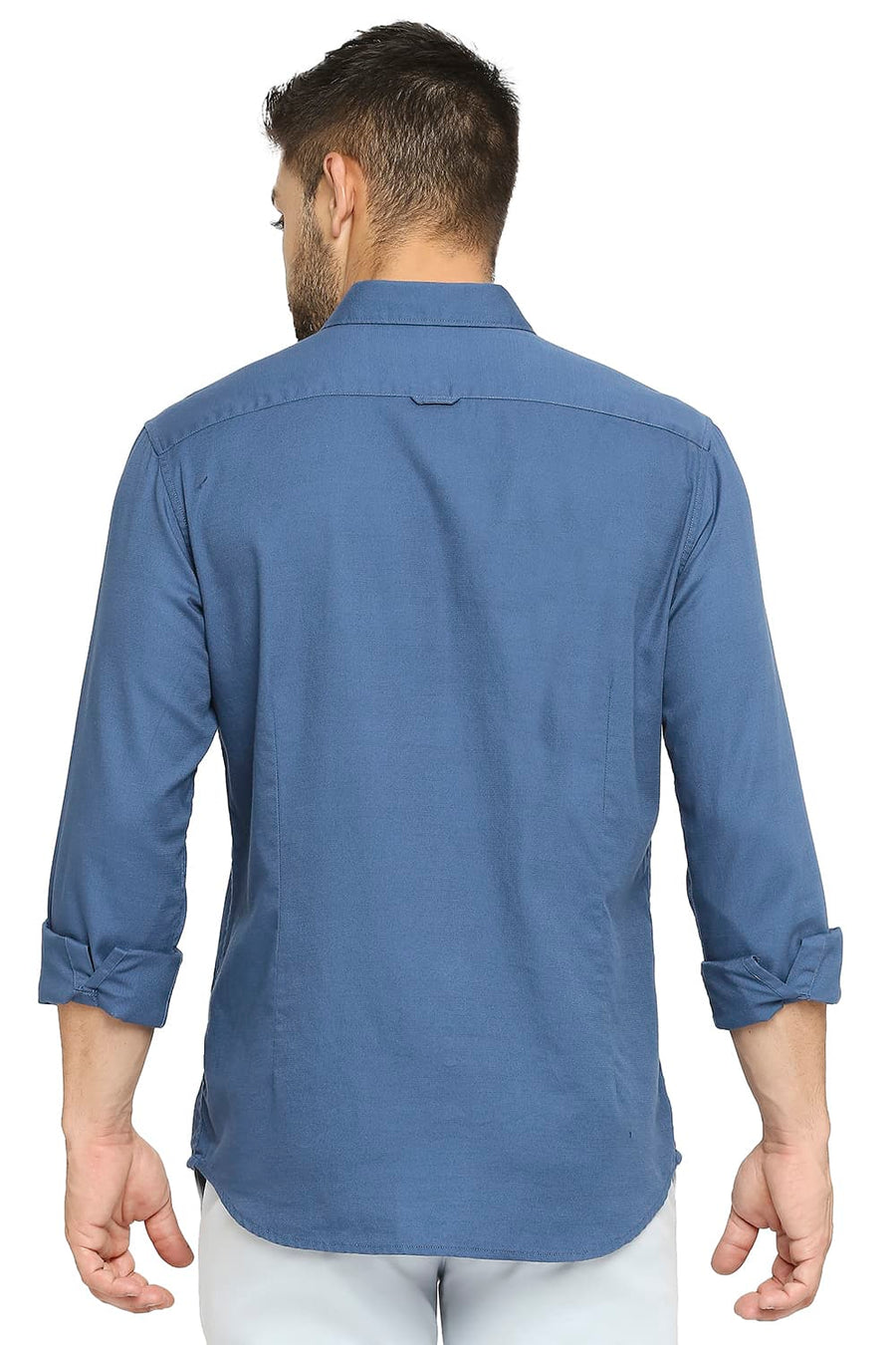 BASICS SLIM FIT SAILOR BLUE COTTON BROKEN TWILL SHIRT