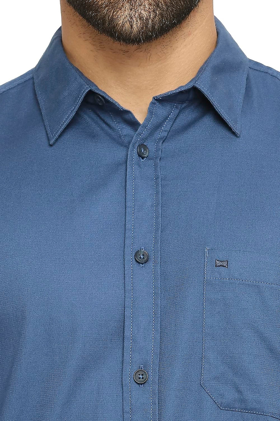 BASICS SLIM FIT SAILOR BLUE COTTON BROKEN TWILL SHIRT