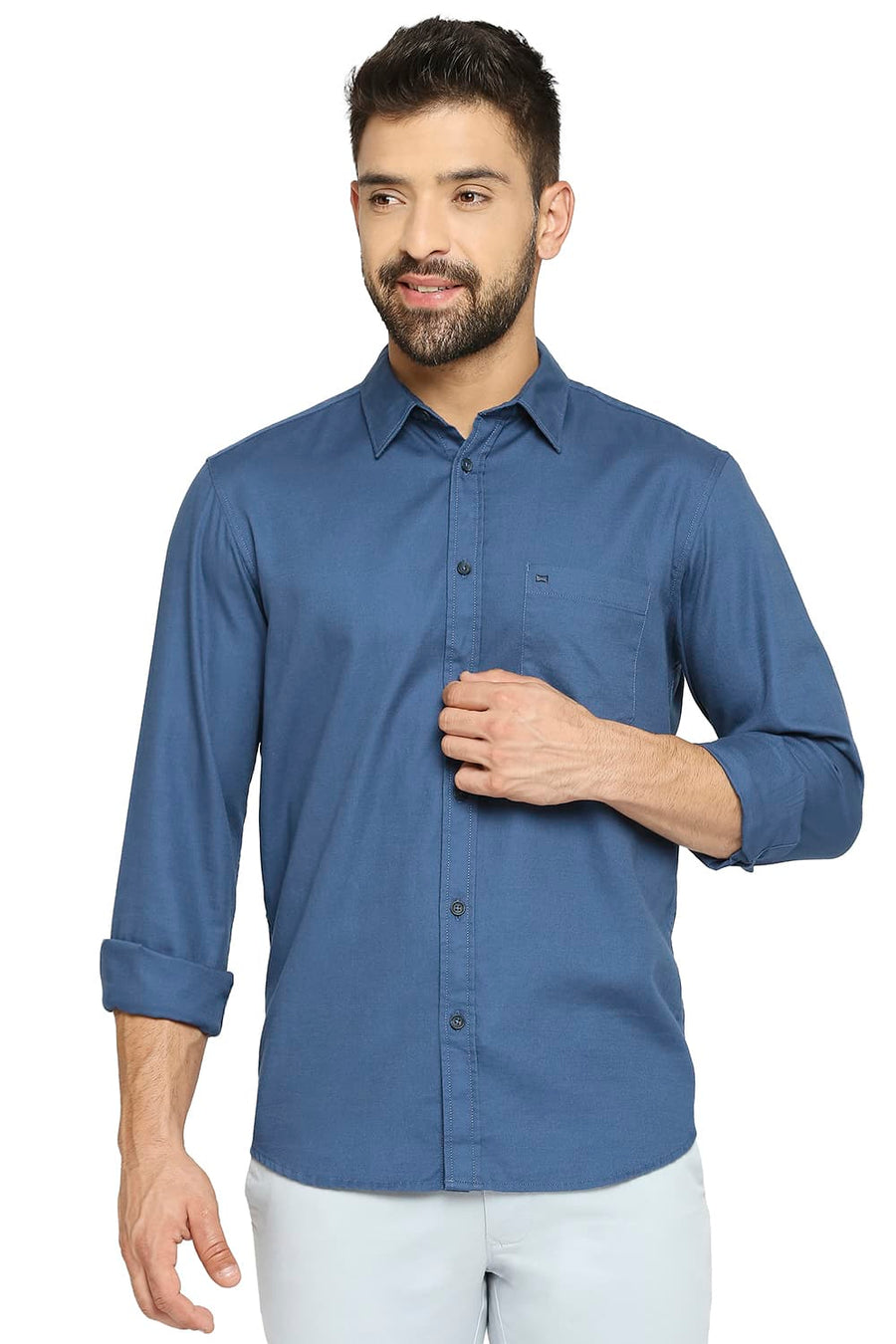 BASICS SLIM FIT SAILOR BLUE COTTON BROKEN TWILL SHIRT