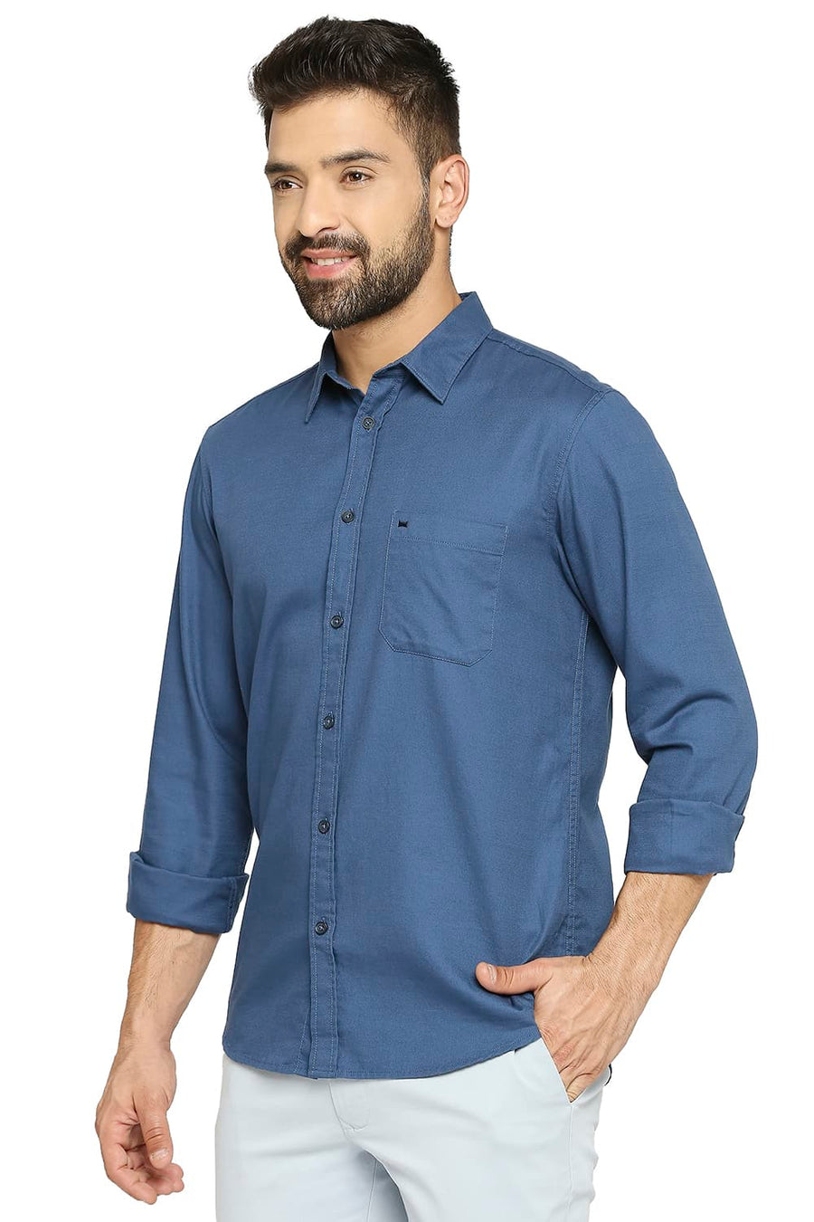 BASICS SLIM FIT SAILOR BLUE COTTON BROKEN TWILL SHIRT
