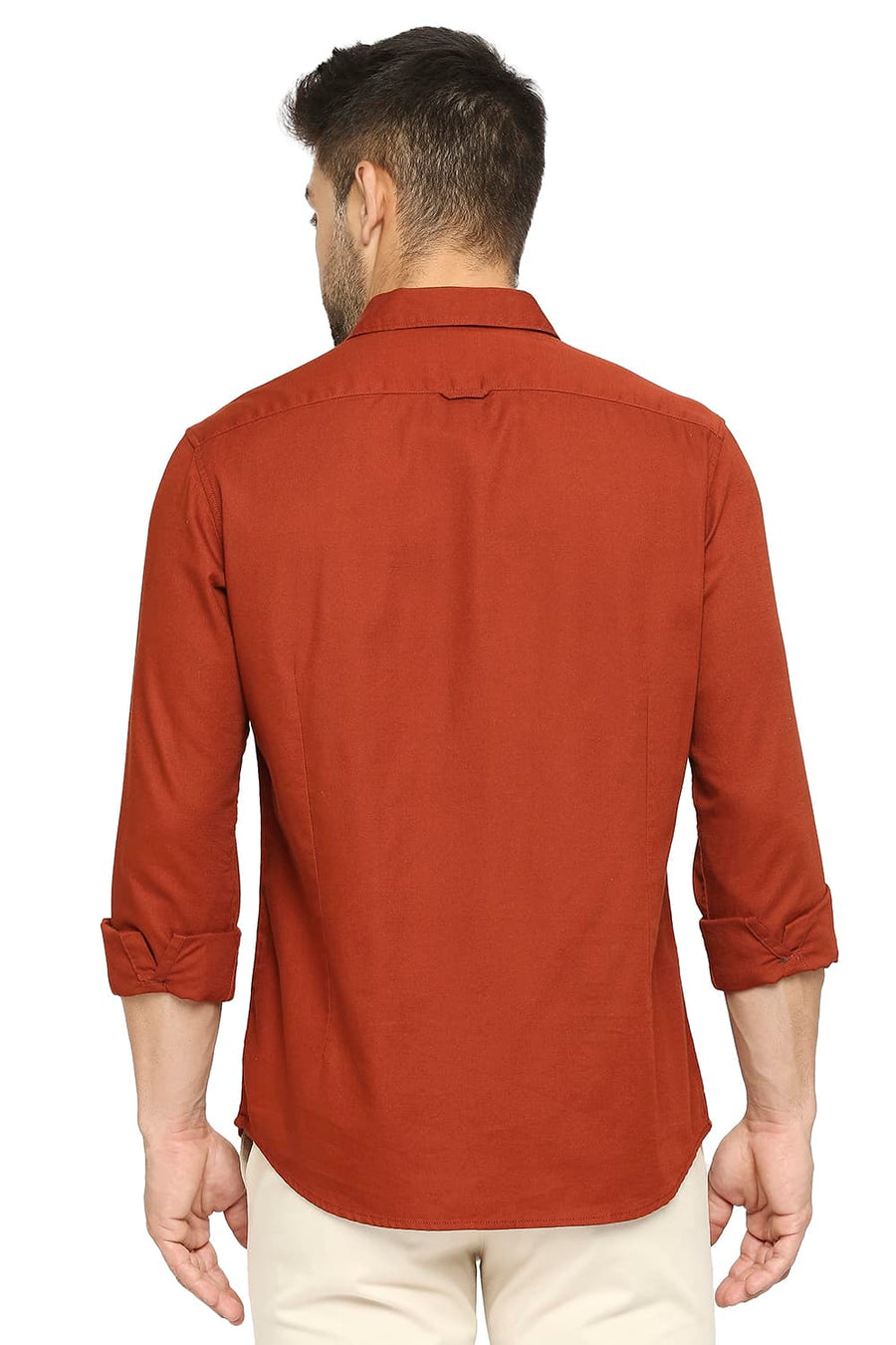BASICS SLIM FIT BOMBAY BRICK COTTON BROKEN TWILL SHIRT