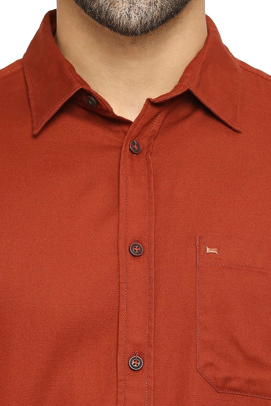 BASICS SLIM FIT BOMBAY BRICK COTTON BROKEN TWILL SHIRT