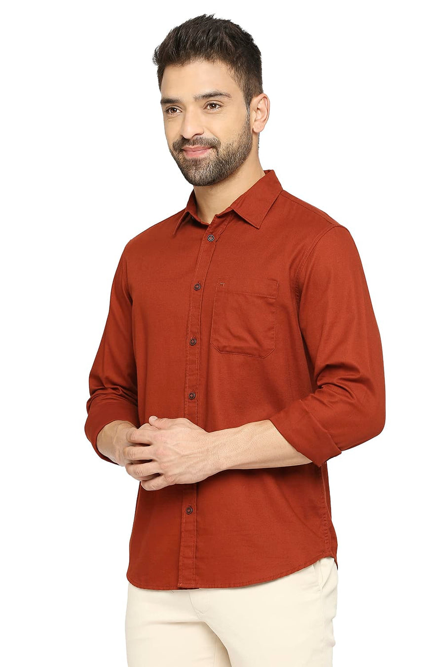 BASICS SLIM FIT BOMBAY BRICK COTTON BROKEN TWILL SHIRT
