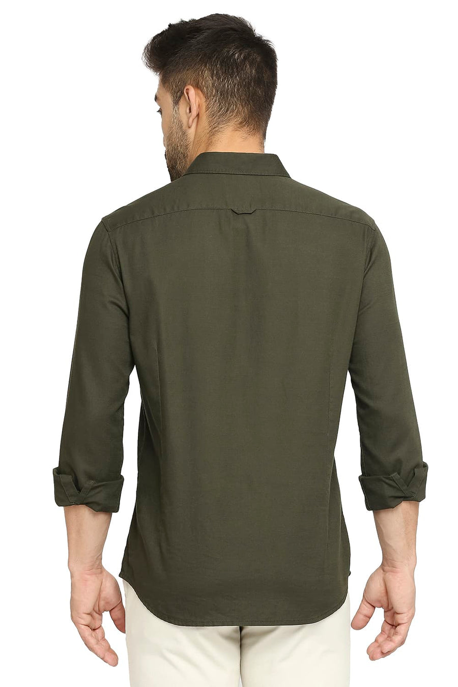 BASICS SLIM FIT PINE GREEN COTTON BROKEN TWILL SHIRT