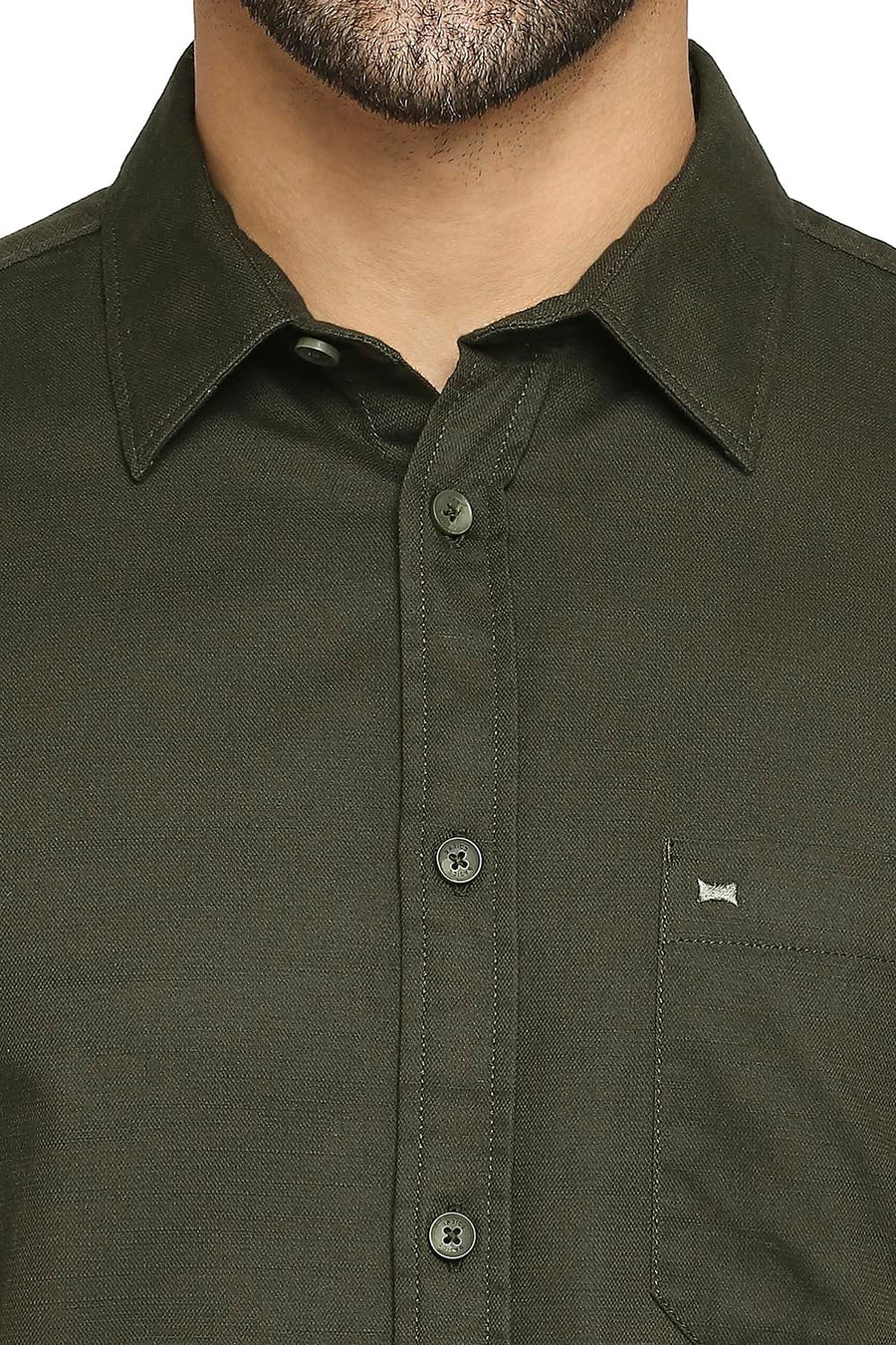 BASICS SLIM FIT PINE GREEN COTTON BROKEN TWILL SHIRT