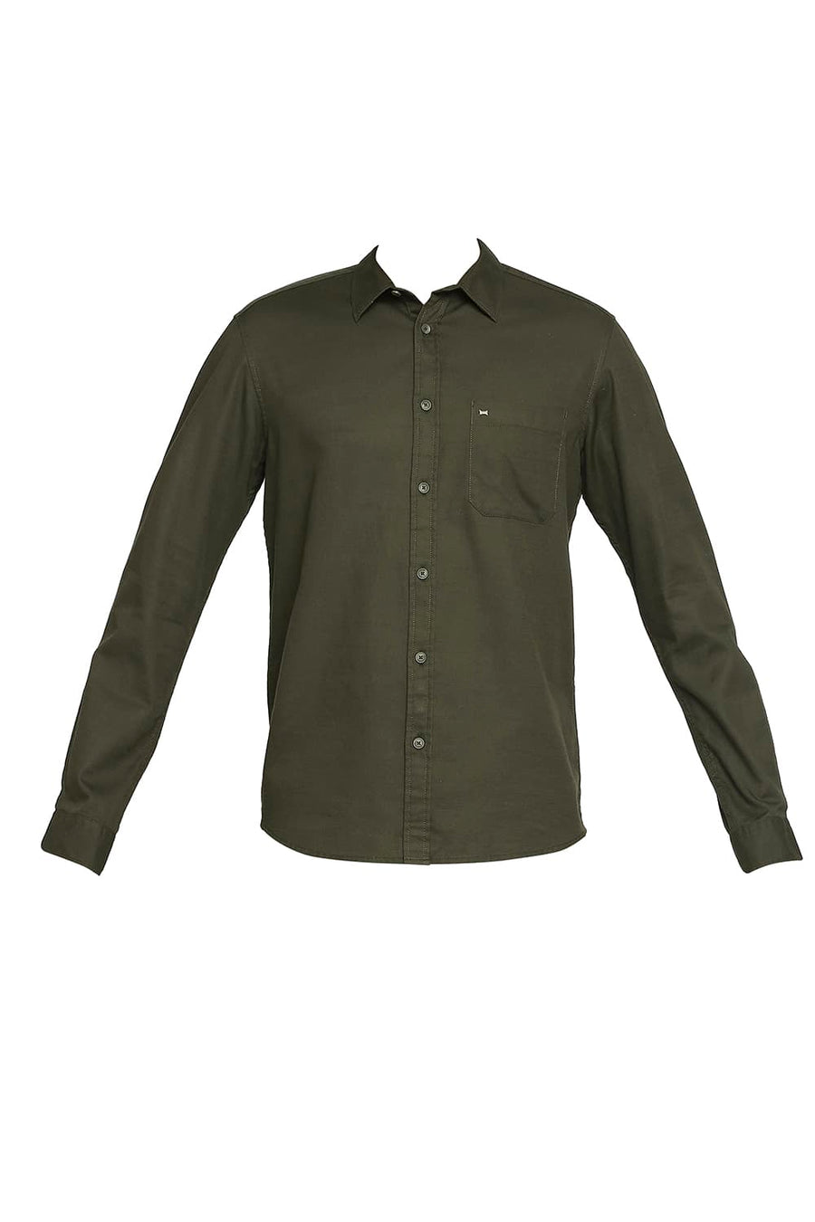 BASICS SLIM FIT PINE GREEN COTTON BROKEN TWILL SHIRT