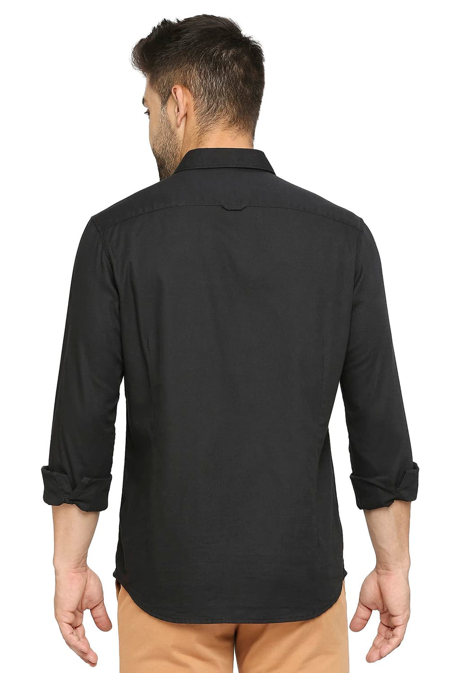 BASICS SLIM FIT ASPHALT BLACK COTTON BROKEN TWILL SHIRT