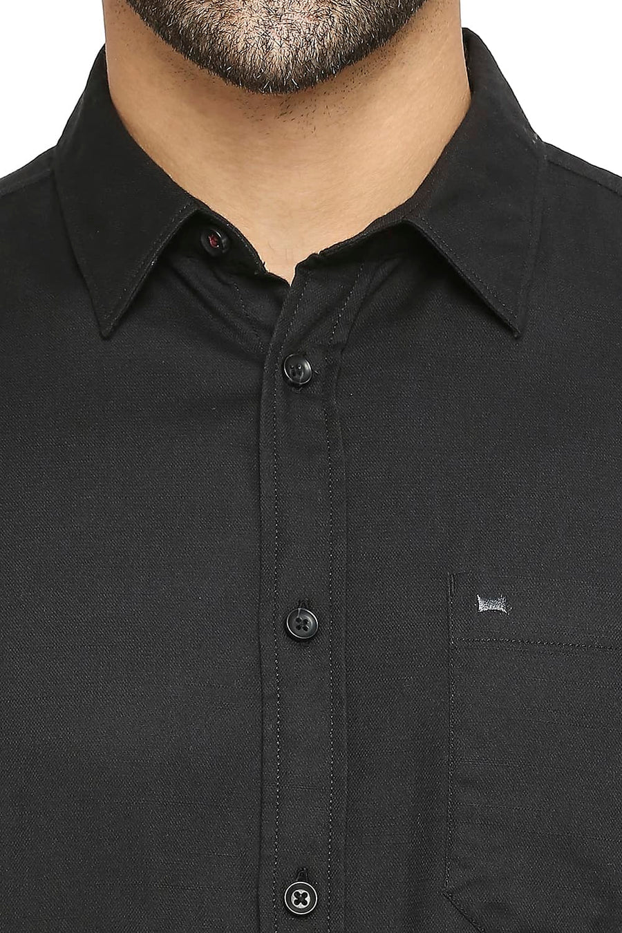 BASICS SLIM FIT ASPHALT BLACK COTTON BROKEN TWILL SHIRT