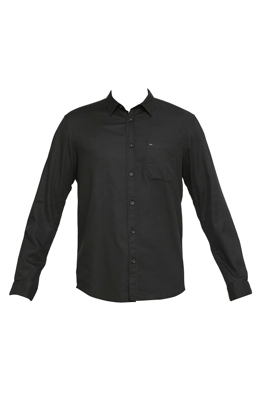 BASICS SLIM FIT ASPHALT BLACK COTTON BROKEN TWILL SHIRT