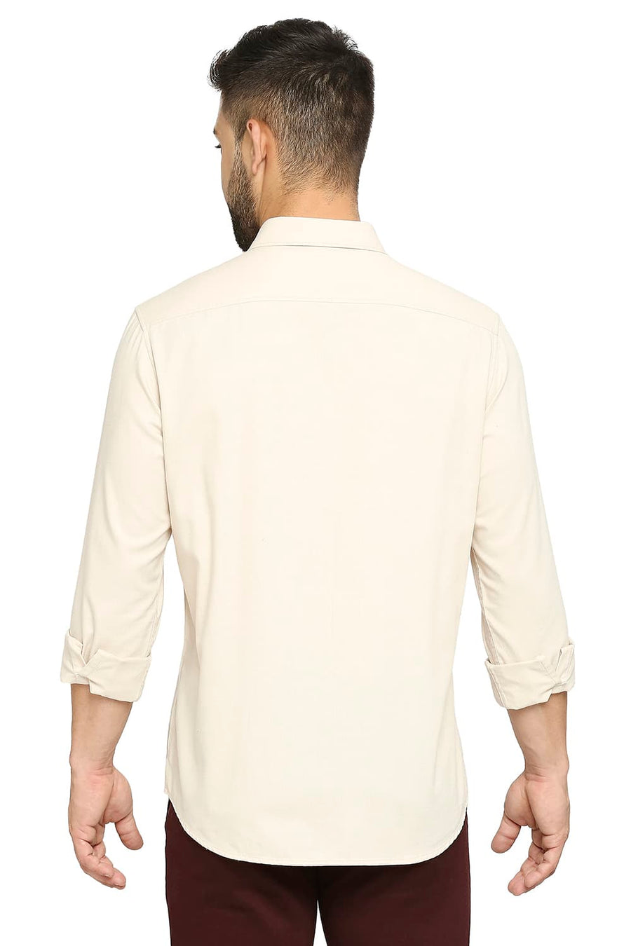 BASICS SLIM FIT PARCHMENT BEIGE POLYESTER COTTON LYOCELL TWILL SHIRT