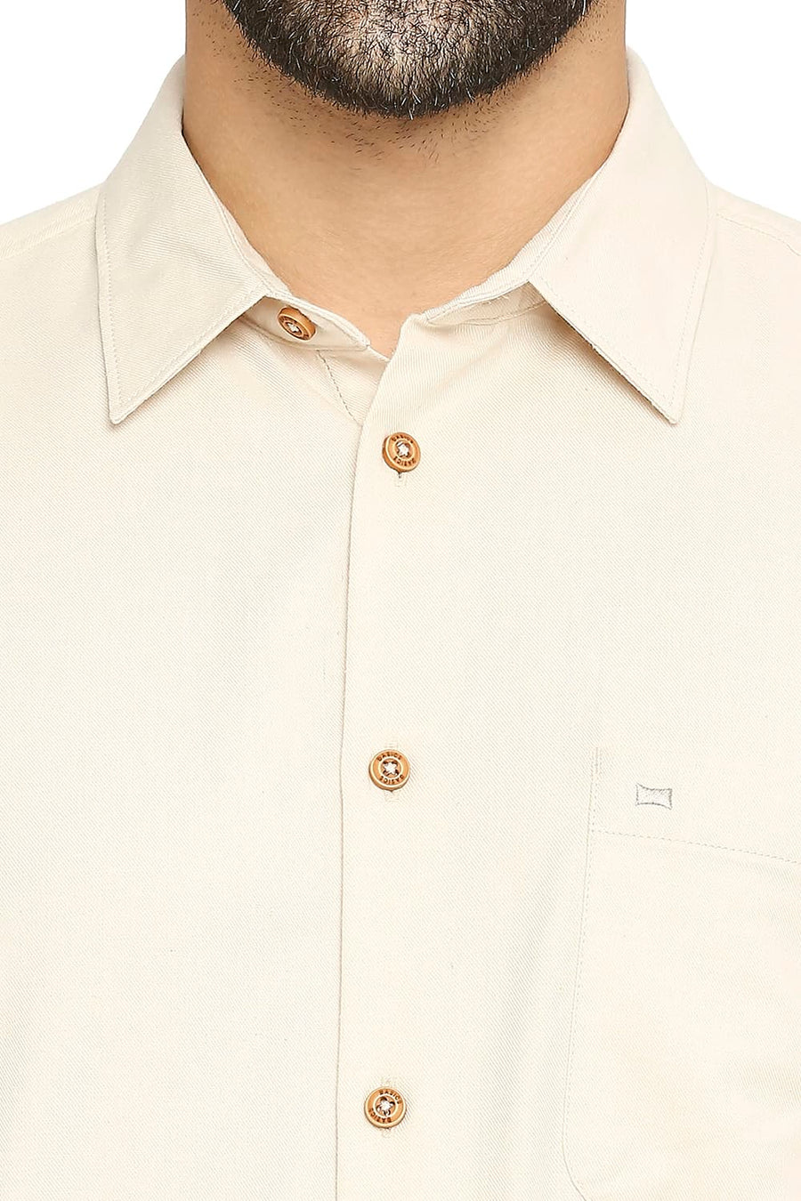 BASICS SLIM FIT PARCHMENT BEIGE POLYESTER COTTON LYOCELL TWILL SHIRT