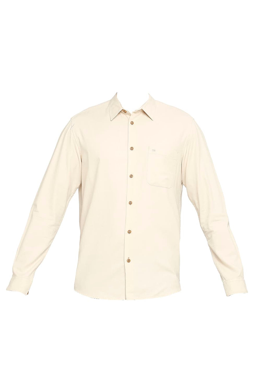 BASICS SLIM FIT PARCHMENT BEIGE POLYESTER COTTON LYOCELL TWILL SHIRT