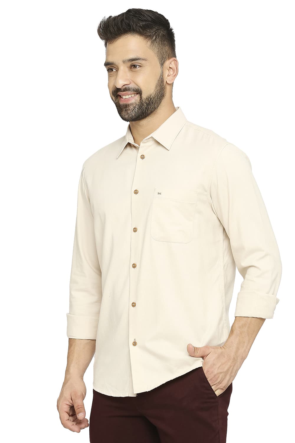 BASICS SLIM FIT POLYESTER COTTON LYOCELL TWILL SHIRT