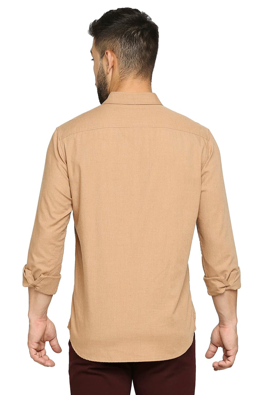 BASICS SLIM FIT LION KHAKI POLYESTER COTTON LYOCELL TWILL SHIRT