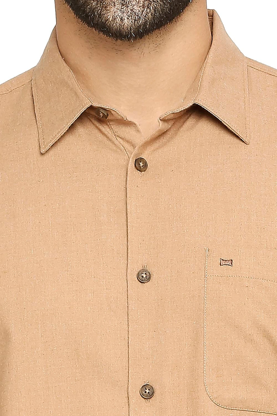 BASICS SLIM FIT LION KHAKI POLYESTER COTTON LYOCELL TWILL SHIRT