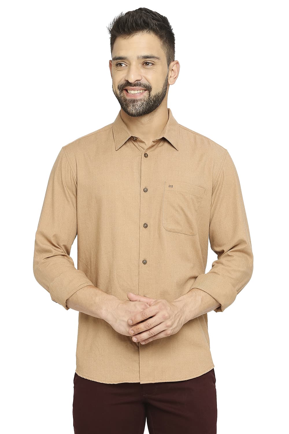 BASICS SLIM FIT POLYESTER COTTON LYOCELL TWILL SHIRT