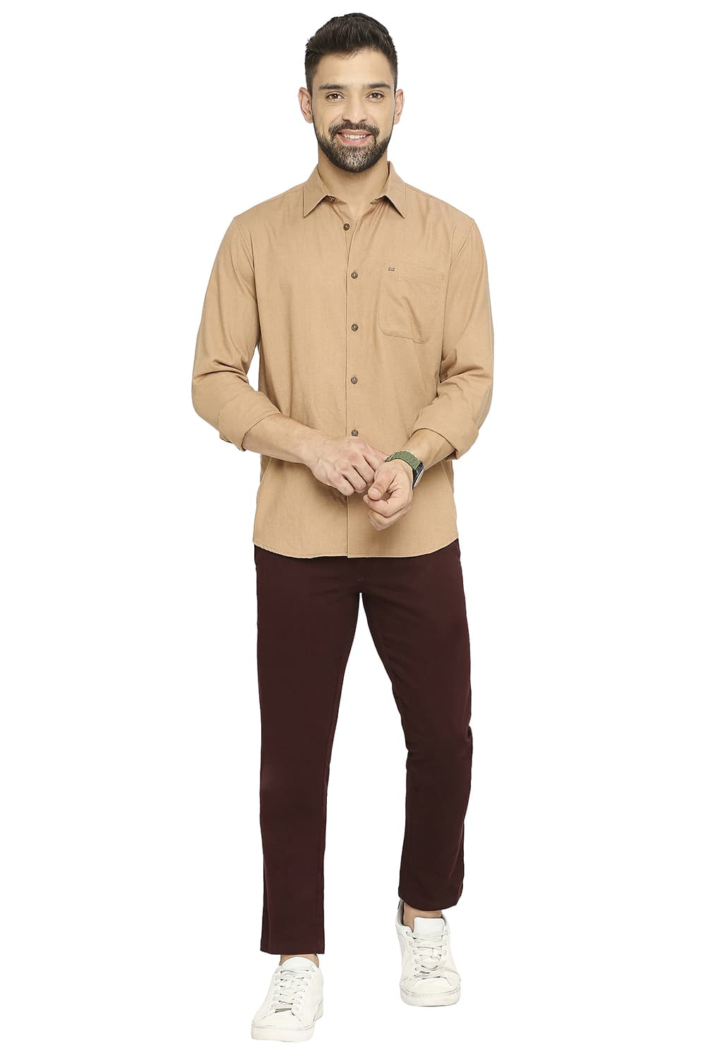 BASICS SLIM FIT POLYESTER COTTON LYOCELL TWILL SHIRT