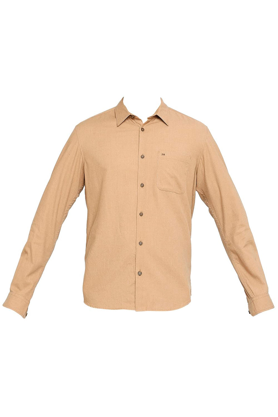 BASICS SLIM FIT LION KHAKI POLYESTER COTTON LYOCELL TWILL SHIRT
