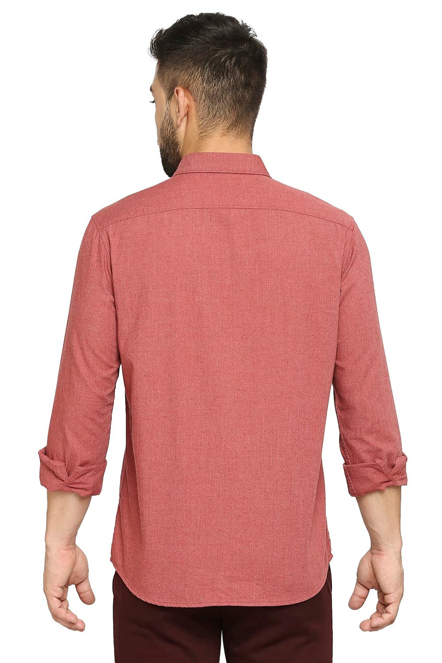 BASICS SLIM FIT ROCOCCO RED POLYESTER COTTON LYOCELL TWILL SHIRT