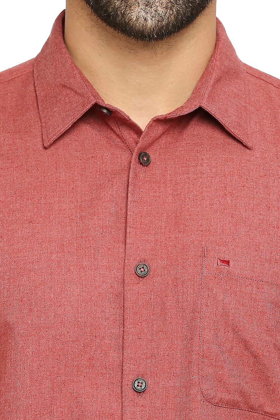 BASICS SLIM FIT ROCOCCO RED POLYESTER COTTON LYOCELL TWILL SHIRT