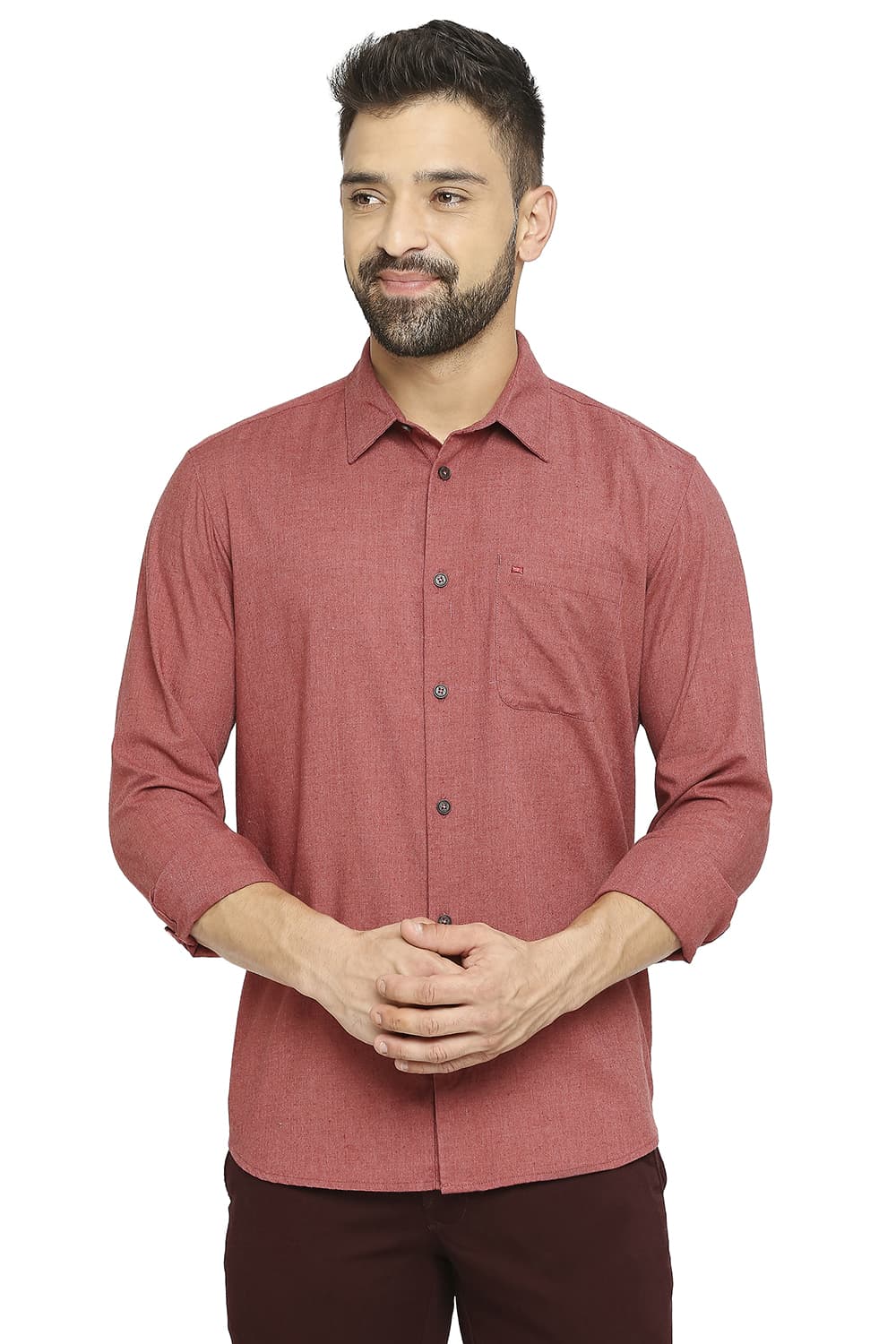 BASICS SLIM FIT POLYESTER COTTON LYOCELL TWILL SHIRT