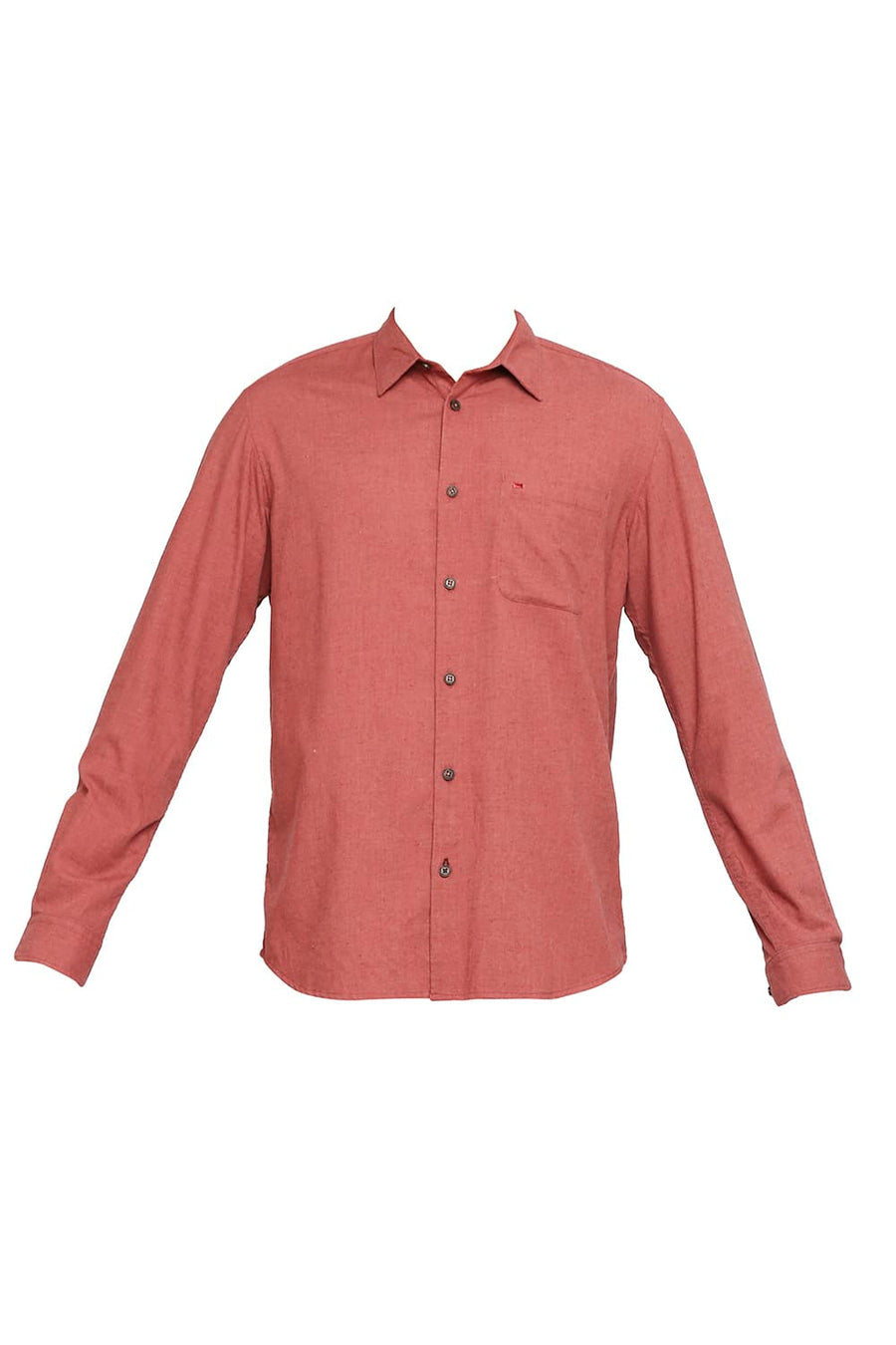 BASICS SLIM FIT ROCOCCO RED POLYESTER COTTON LYOCELL TWILL SHIRT
