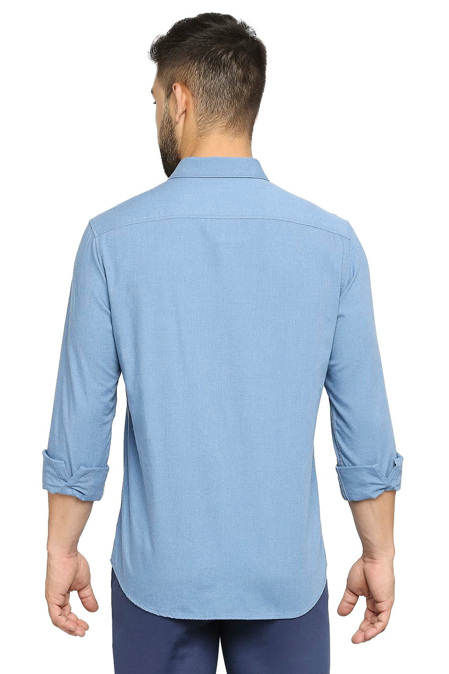 BASICS SLIM FIT CHINA BLUE POLYESTER COTTON LYOCELL TWILL SHIRT