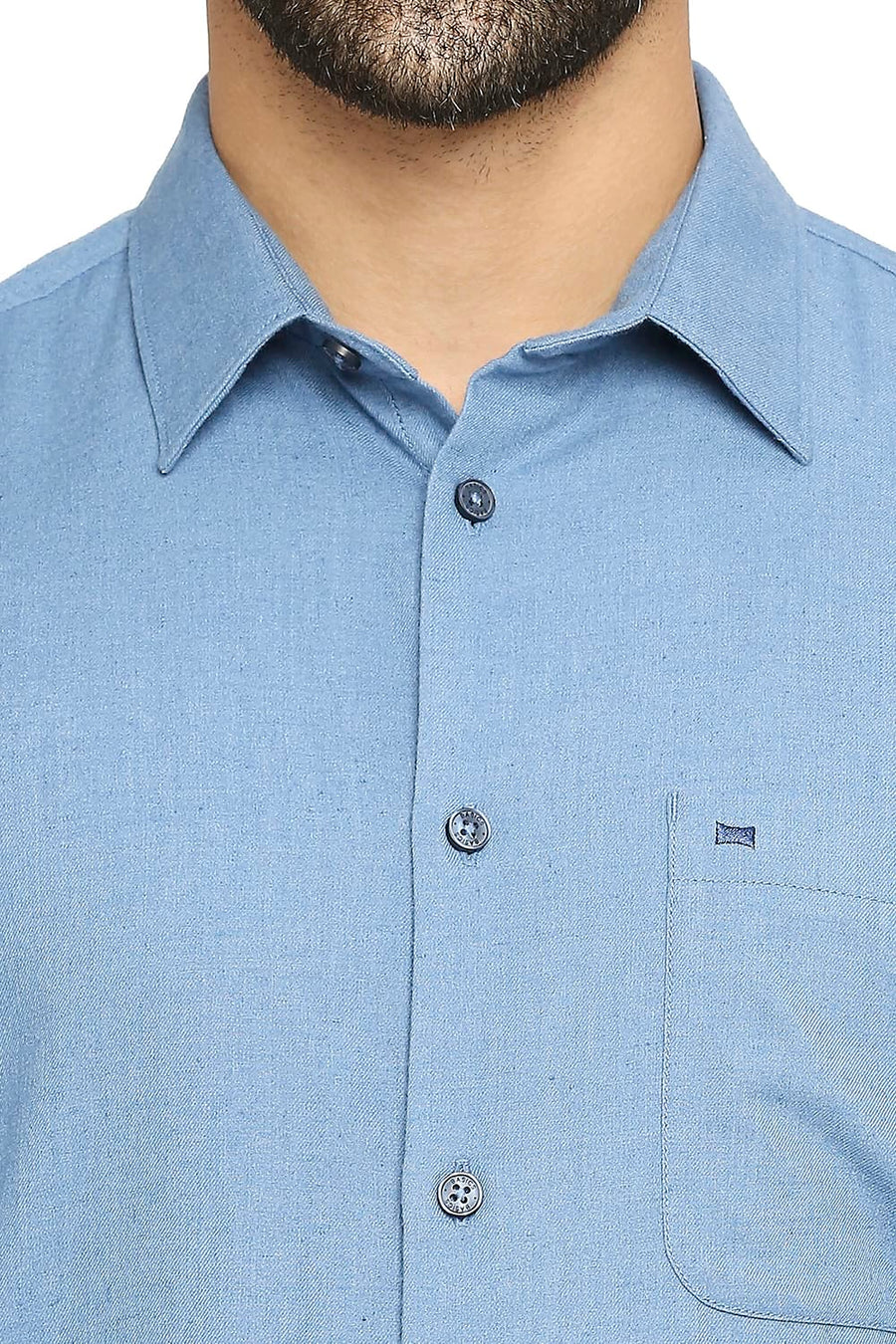 BASICS SLIM FIT CHINA BLUE POLYESTER COTTON LYOCELL TWILL SHIRT