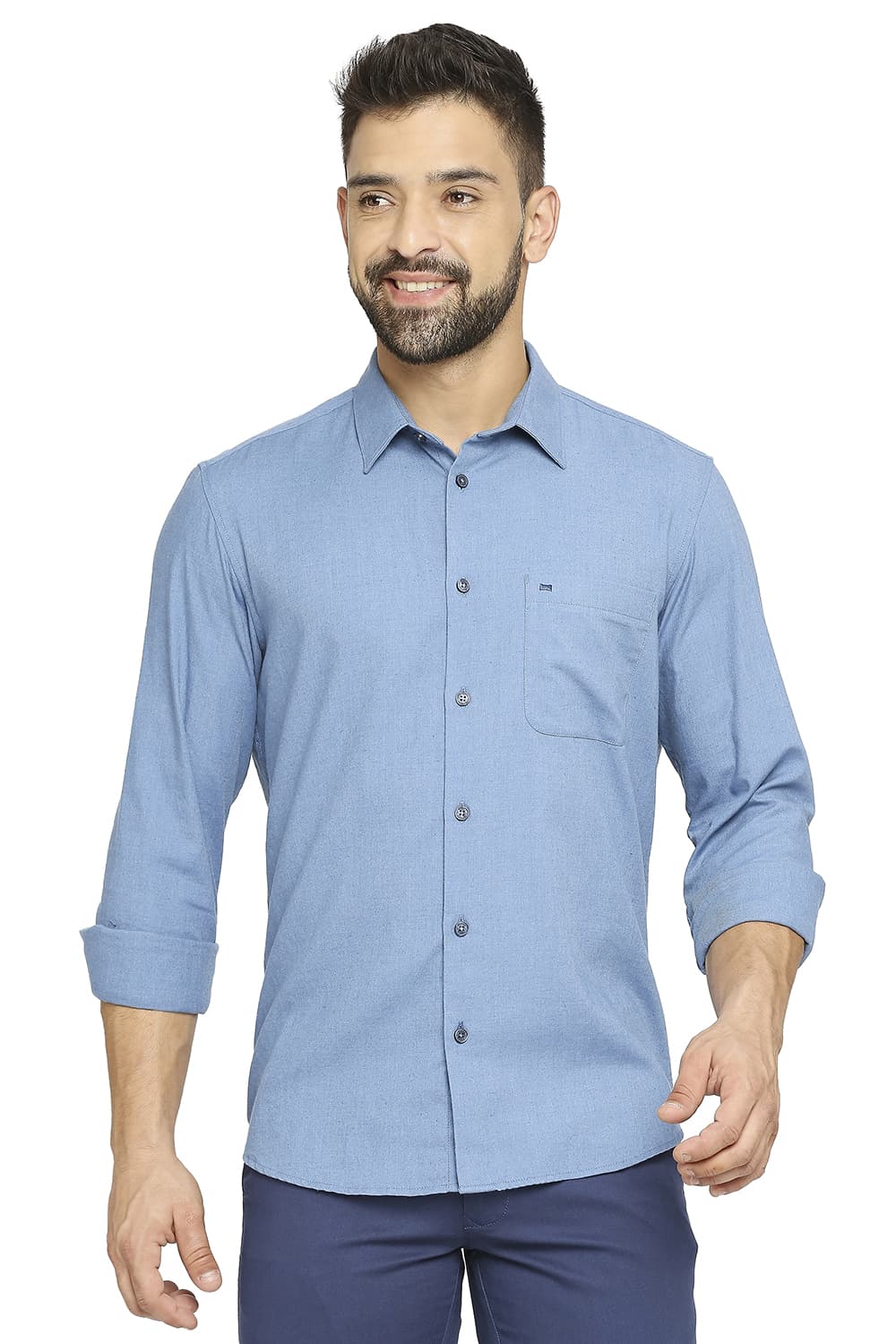 BASICS SLIM FIT POLYESTER COTTON LYOCELL TWILL SHIRT