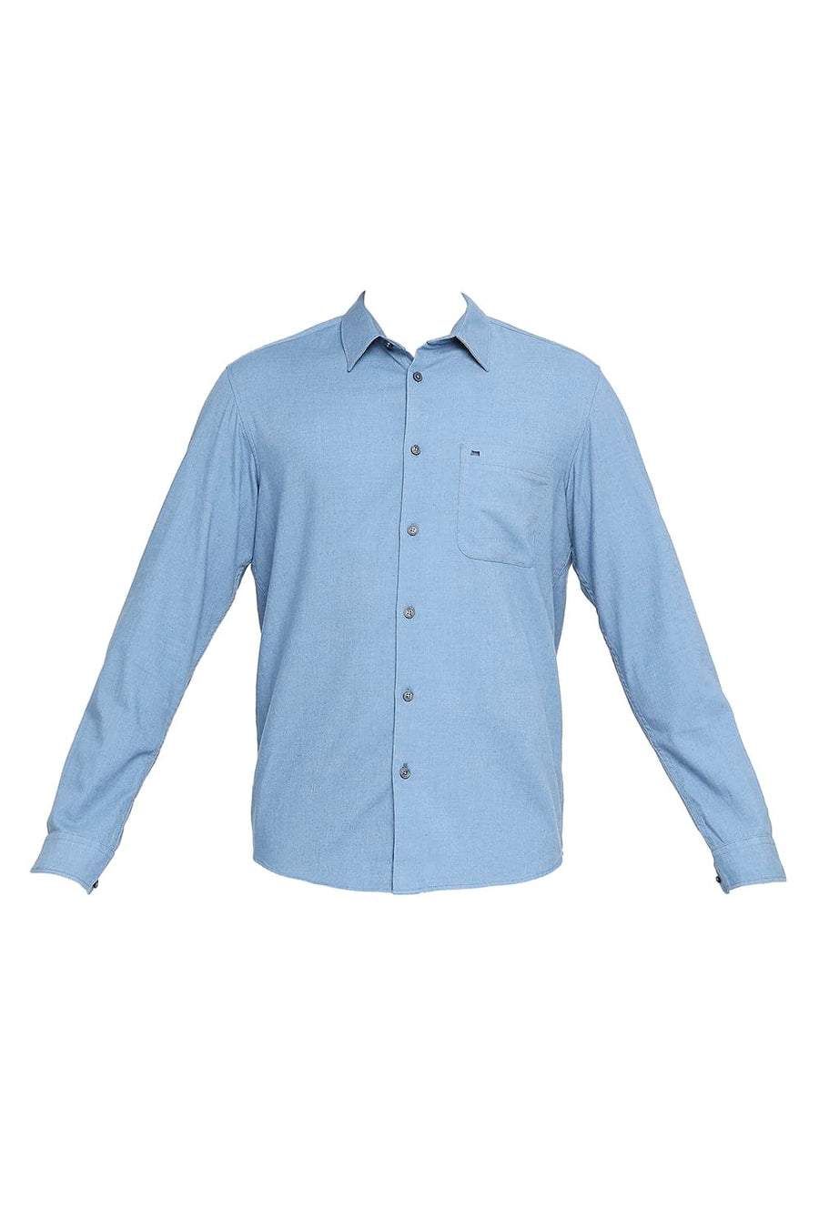 BASICS SLIM FIT CHINA BLUE POLYESTER COTTON LYOCELL TWILL SHIRT
