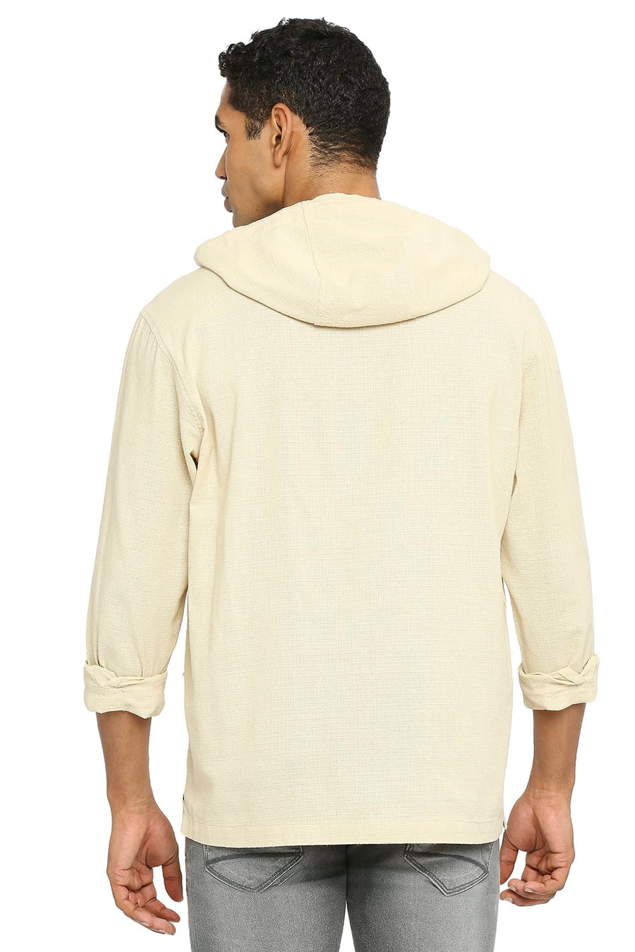 BASICS RELAXED FIT SAND BEIGE COTTON DOBBY SHIRT