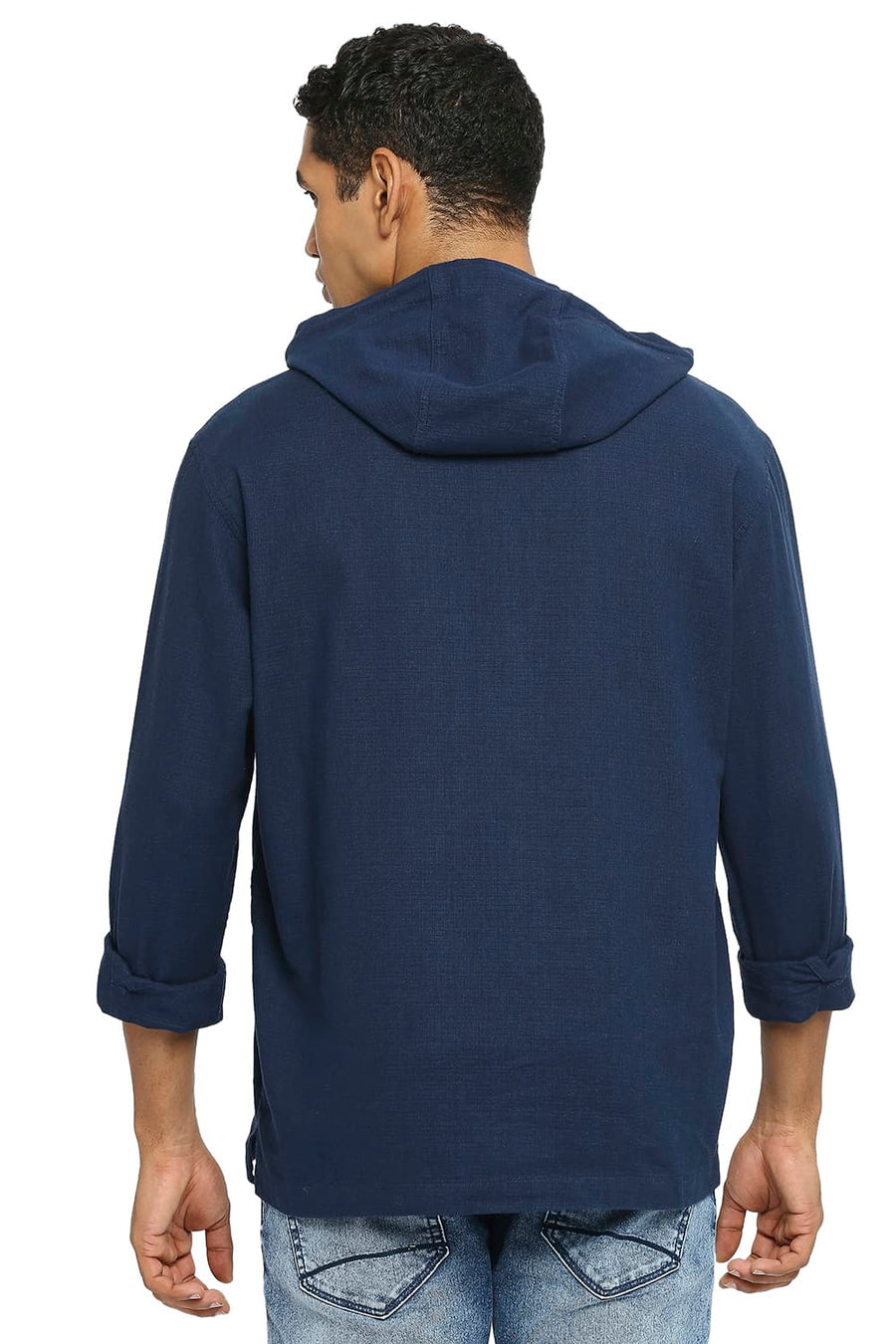 BASICS RELAXED FIT TRUE NAVY COTTON DOBBY SHIRT