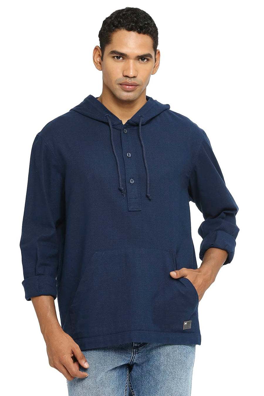 BASICS RELAXED FIT TRUE NAVY COTTON DOBBY SHIRT