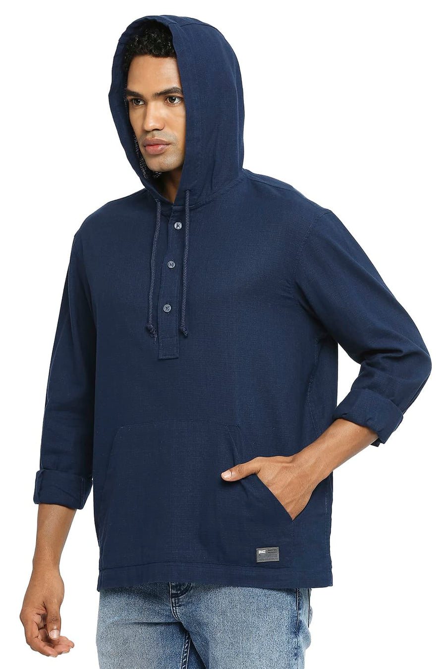 BASICS RELAXED FIT TRUE NAVY COTTON DOBBY SHIRT