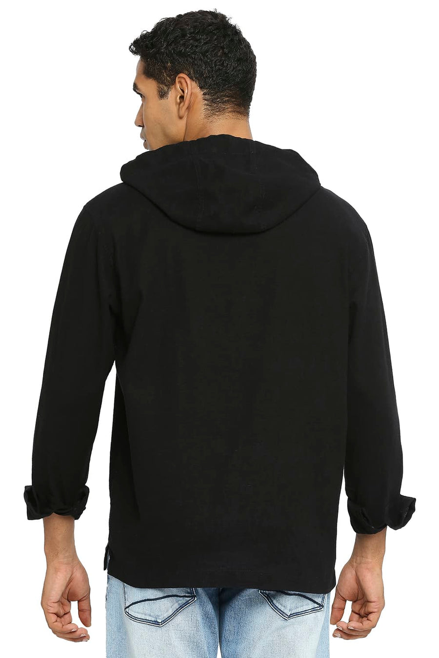 BASICS RELAXED FIT CARBON BLACK COTTON DOBBY SHIRT
