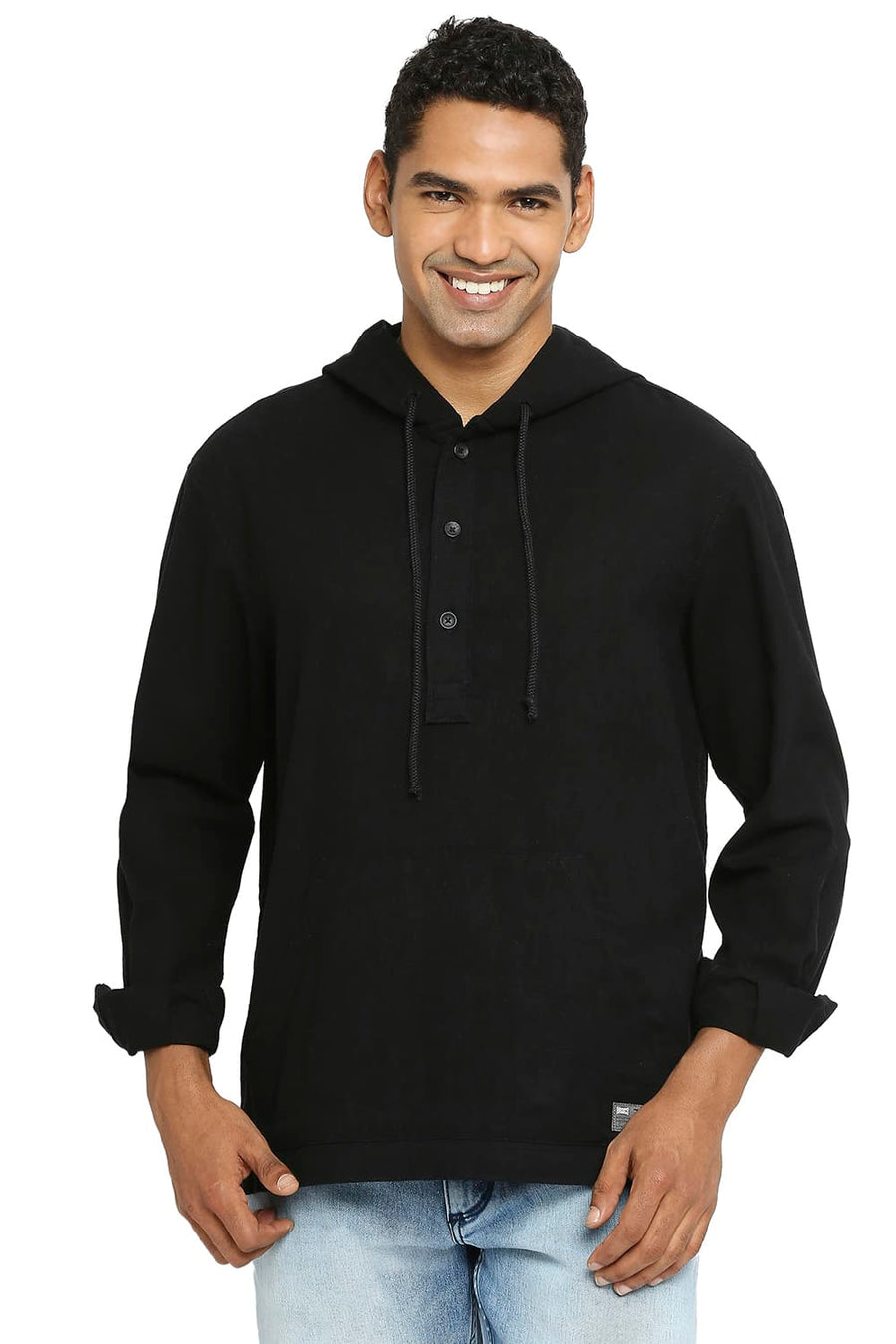 BASICS RELAXED FIT CARBON BLACK COTTON DOBBY SHIRT