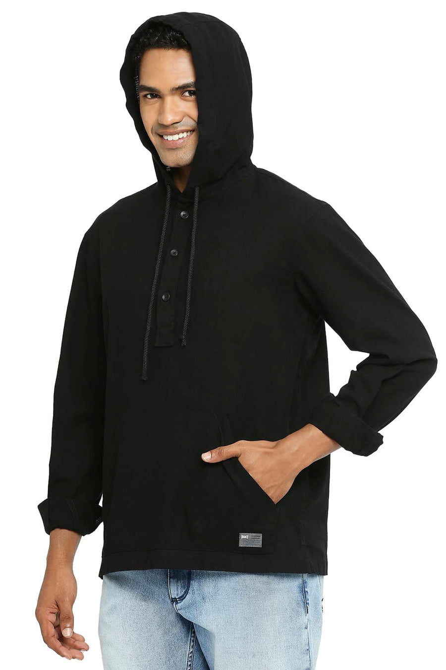 BASICS RELAXED FIT CARBON BLACK COTTON DOBBY SHIRT