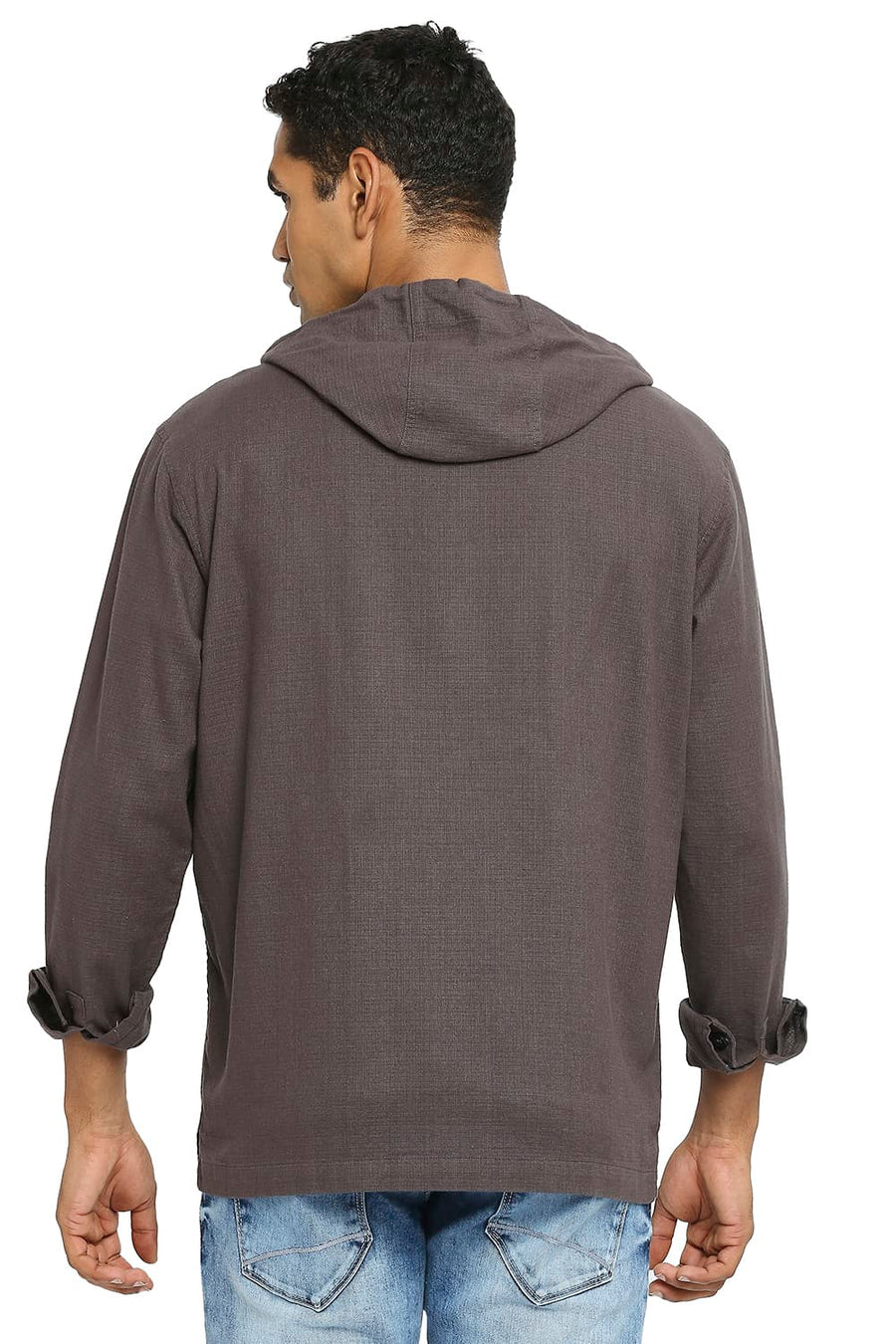 BASICS RELAXED FIT CHARCOAL GREY COTTON DOBBY SHIRT