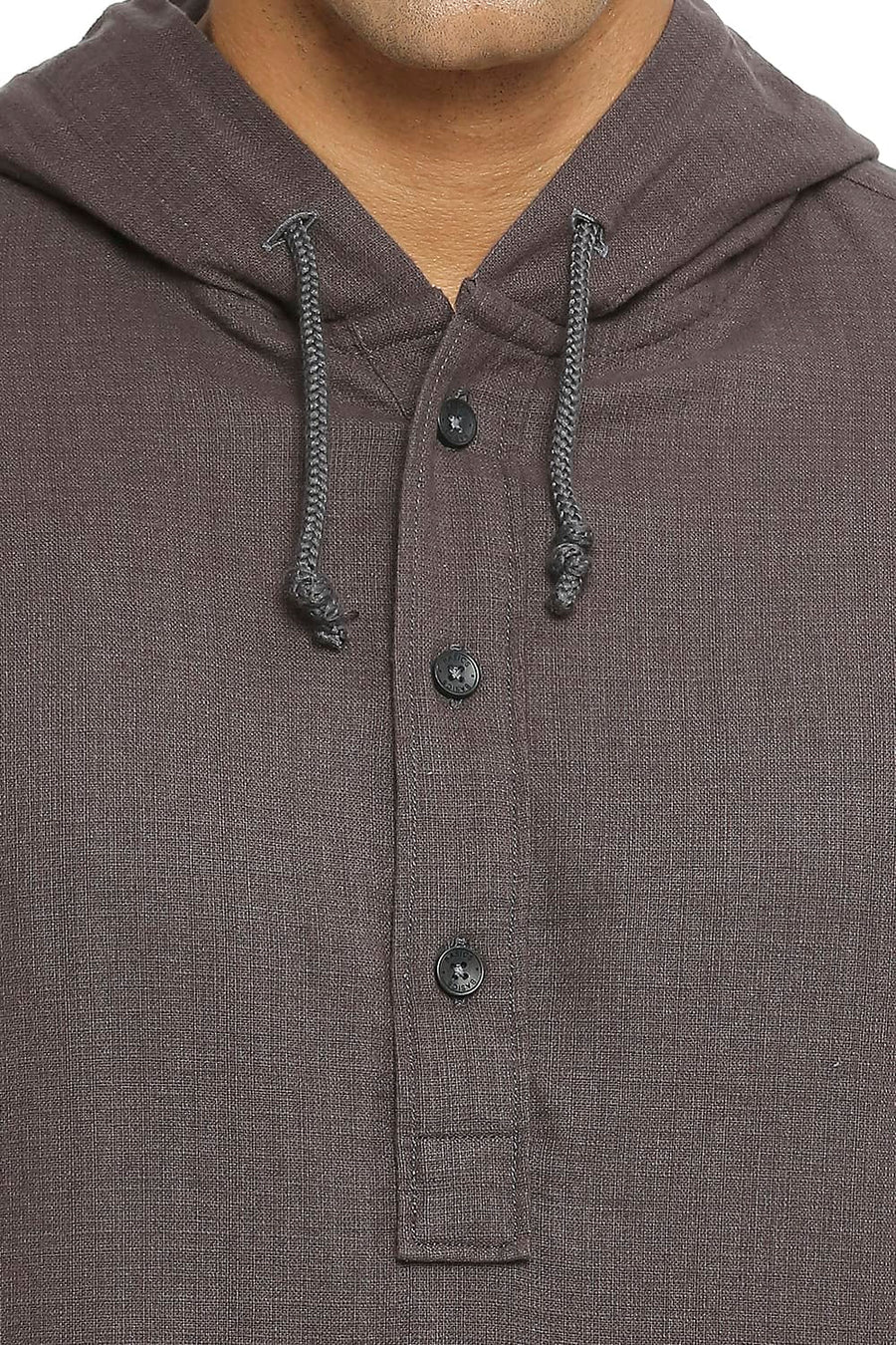 BASICS RELAXED FIT CHARCOAL GREY COTTON DOBBY SHIRT