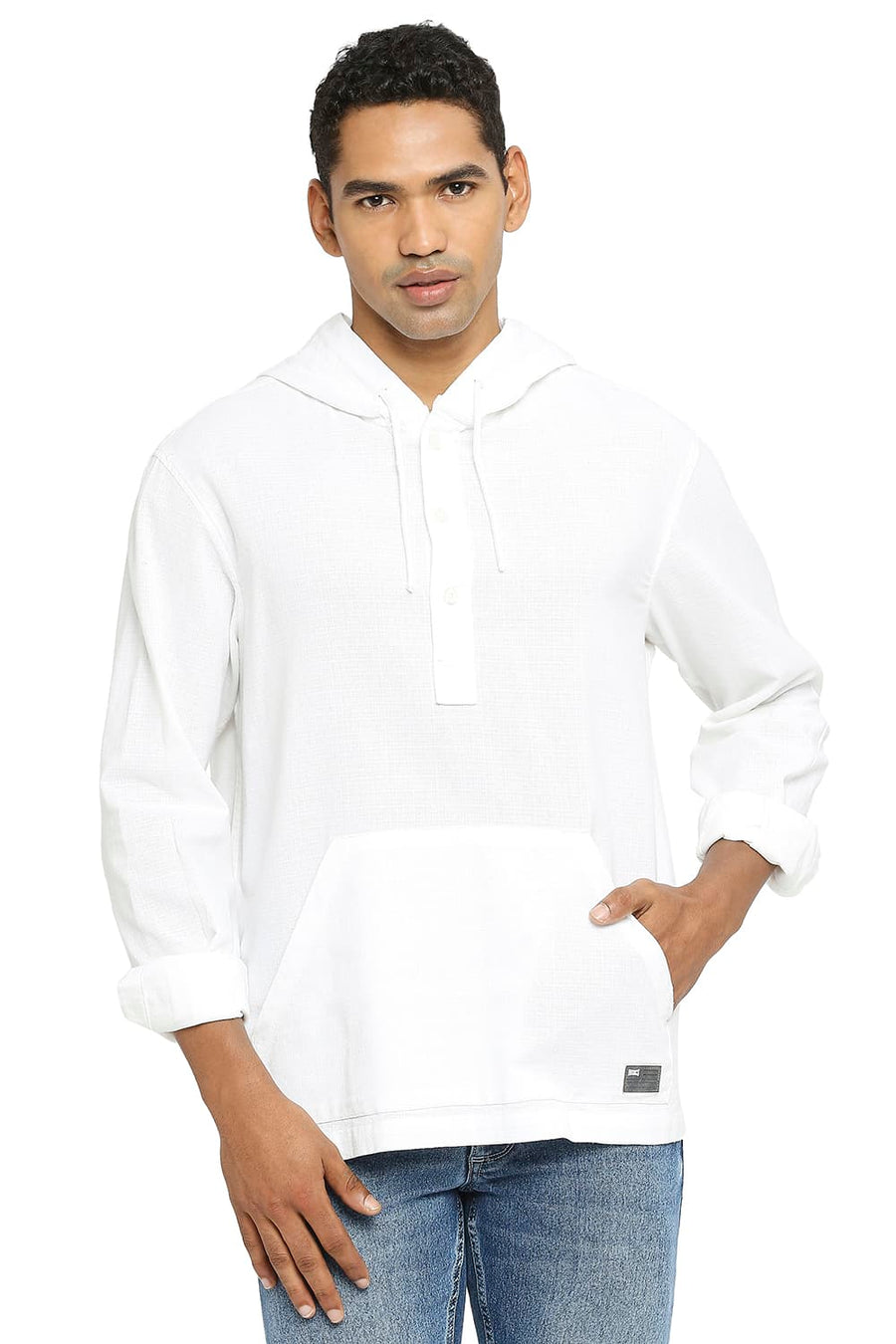 BASICS RELAXED FIT CLOUD WHITE COTTON DOBBY SHIRT