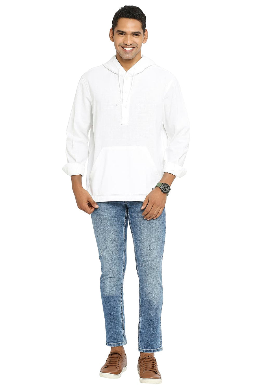 BASICS RELAXED FIT CLOUD WHITE COTTON DOBBY SHIRT