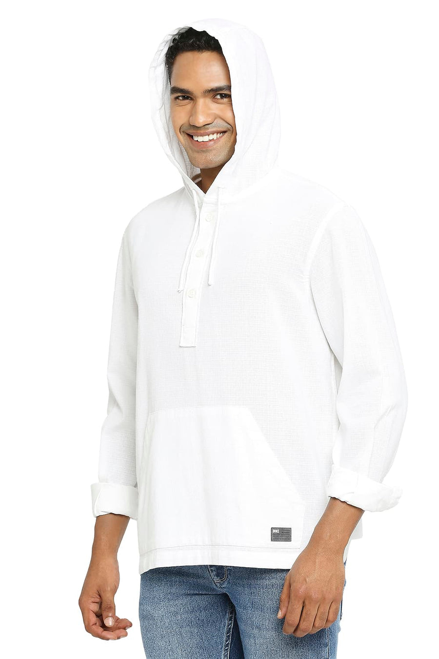 BASICS RELAXED FIT CLOUD WHITE COTTON DOBBY SHIRT