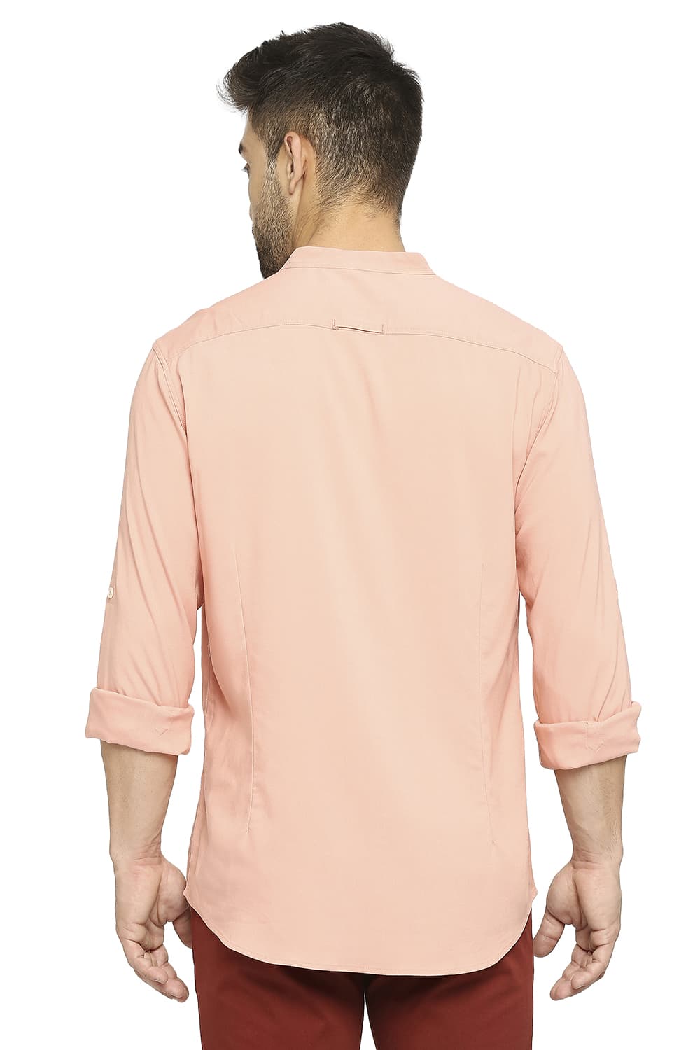 BASICS SLIM FIT VISCOSE POLYESTER STRETCH TWILL SHIRT