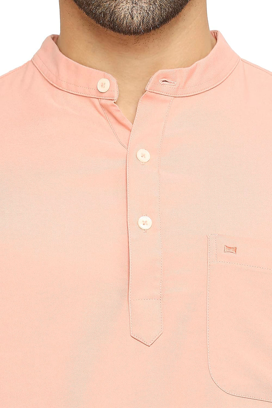 BASICS SLIM FIT CORAL PEACH VISCOSE POLYESTER STRETCH TWILL SHIRT